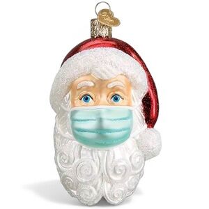 Old World Glass Blown Ornament Santa Face Mask Covid Pandemic Christmas Tree